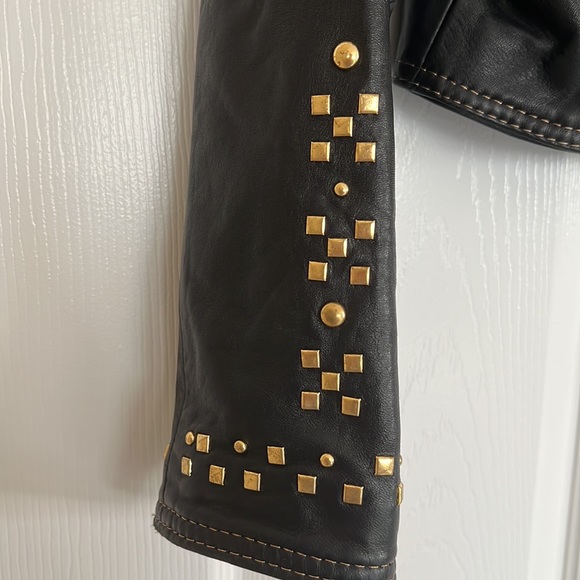 Vintage Black Genuine Leather 2pc  Studded Jacket And Skirt Size Small Petite - Picture 6 of 17